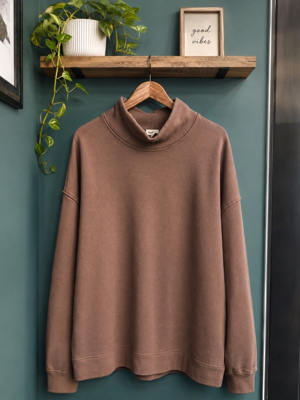 Peach Love- Women's Mock Neck Tunic- Oversized L-Mocha